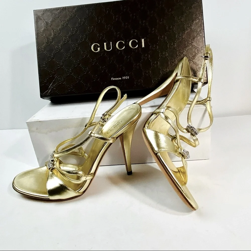 NWT Gucci crystal gold Milady sandals 7.5
